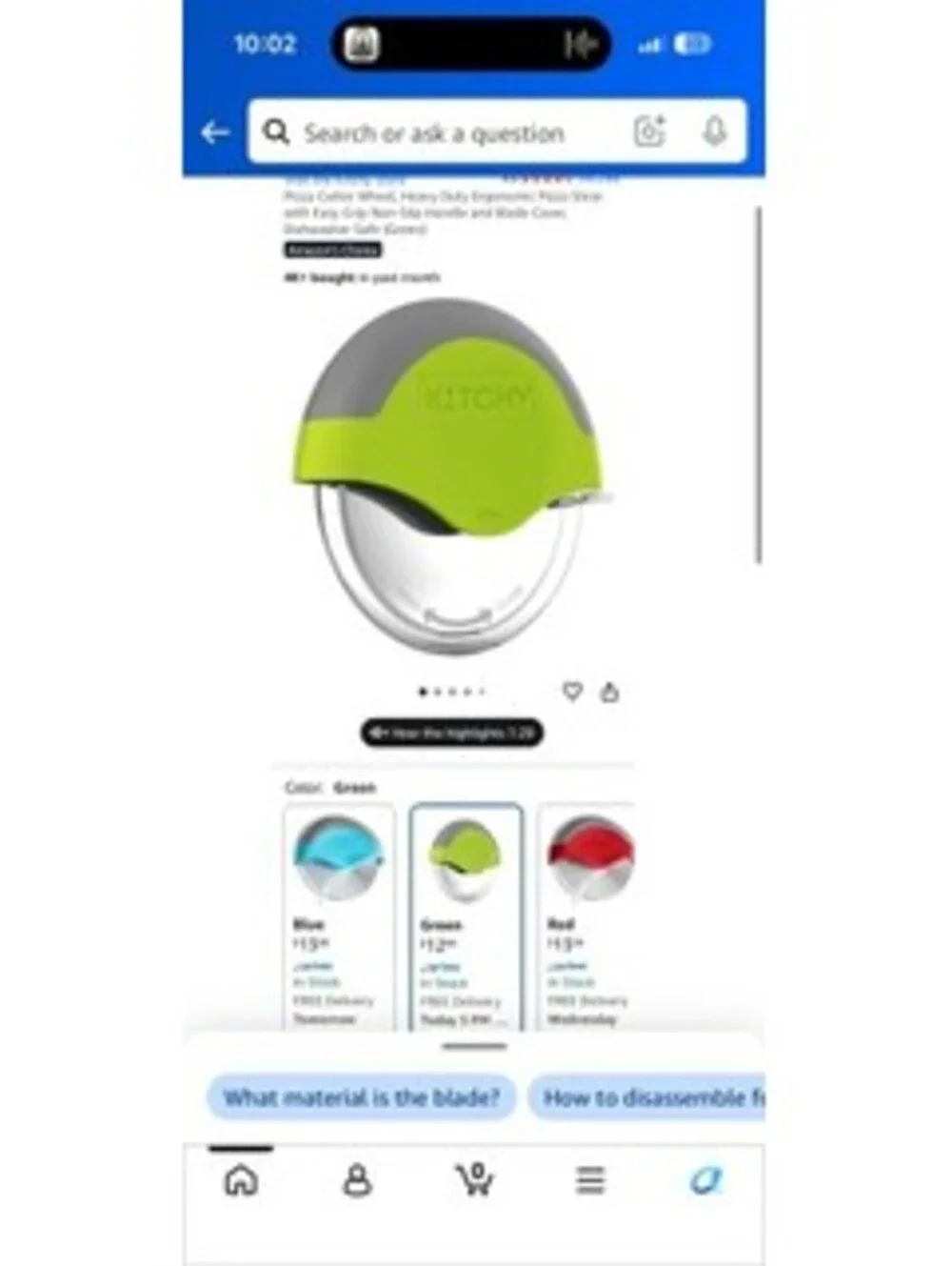 Kitchy Heavy Duty Ergonomic Pizza Cutter with Safety Cover - Green